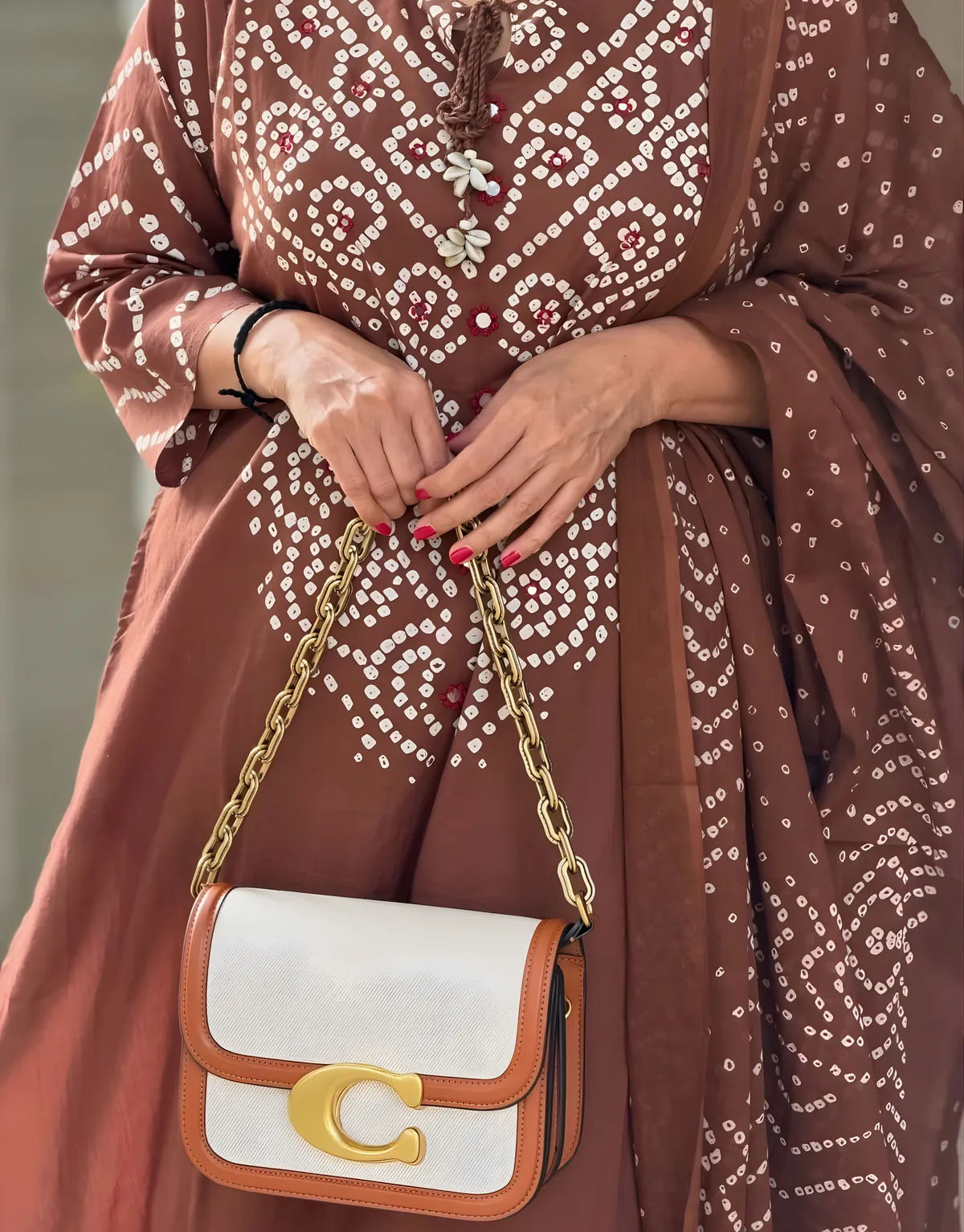 Gangori Bandhej Chocolate Kurta Set
