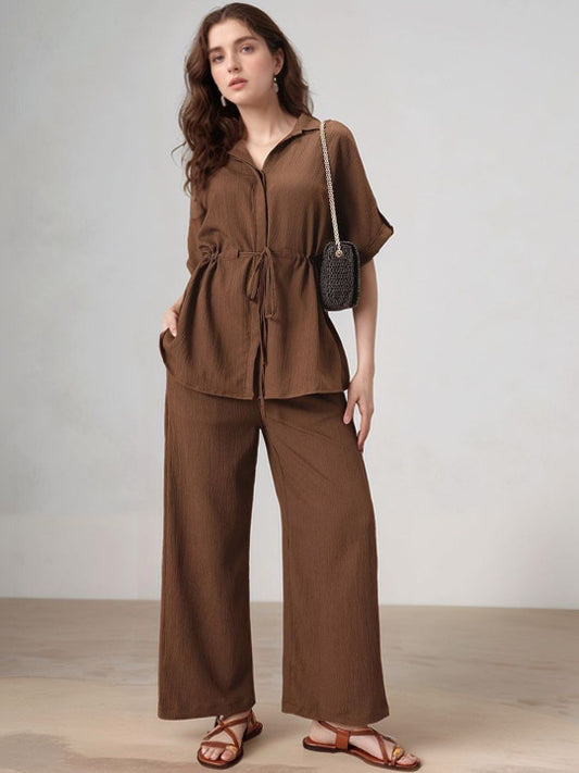 Brown Self Design Shirt with Palazzos