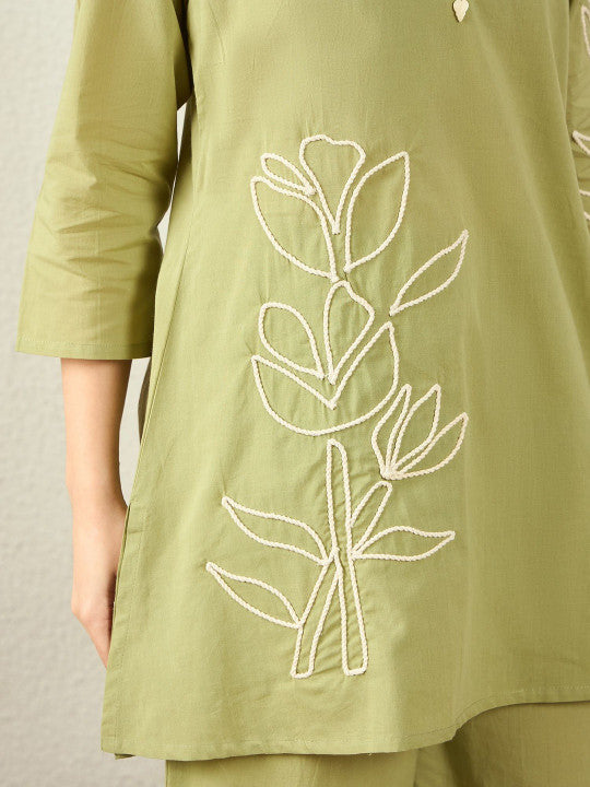 Green Embroidered Tunic With Trousers Co-Ords