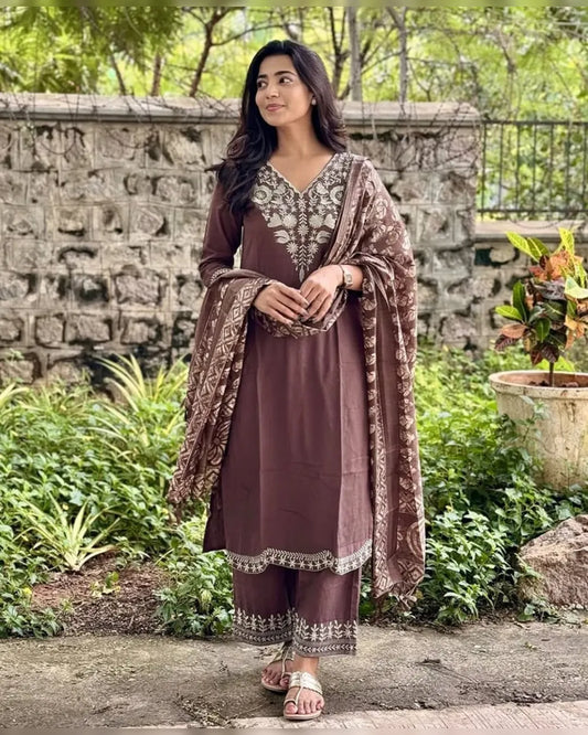 Women Ethnic Motifs Embroidered Pure Cotton Kurta with Trousers & Dupatta