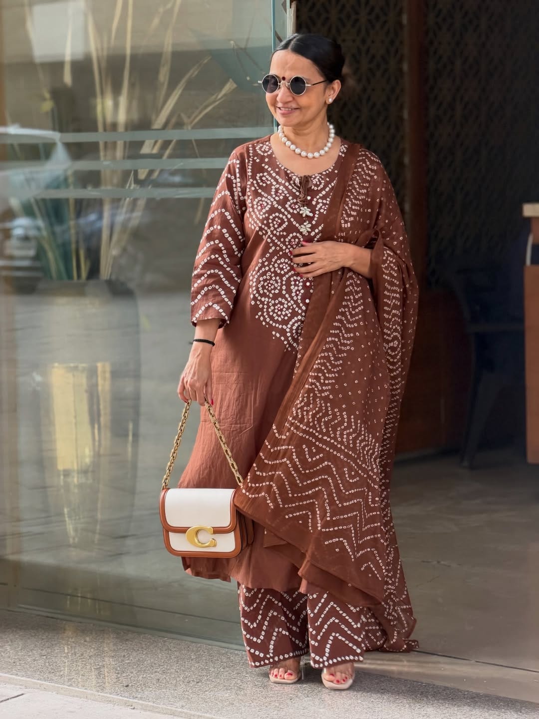 Gangori Bandhej Chocolate Kurta Set